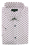 White shirt with black geometric pattern on a white background