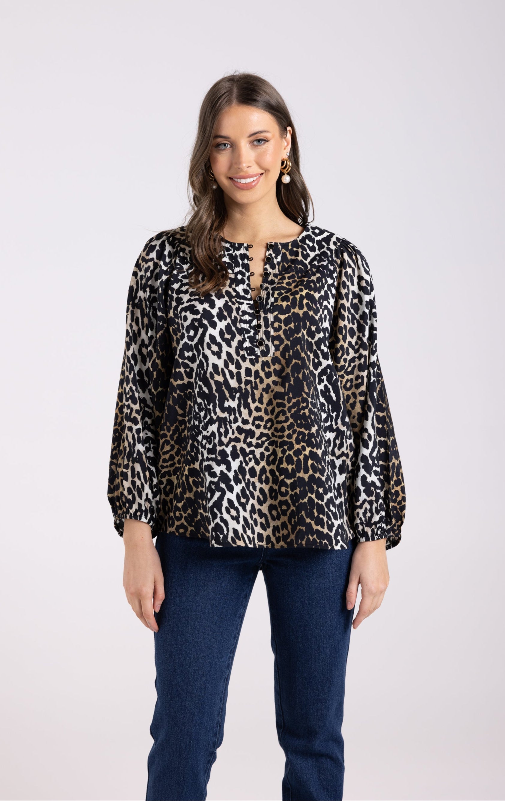 Two-T's Animal Print 3/4 Sleeve Blouse