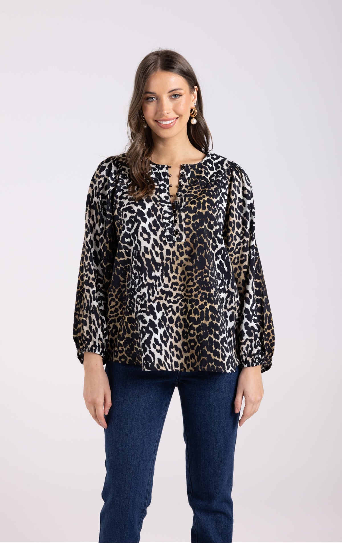 Two-T's Animal Print 3/4 Sleeve Blouse