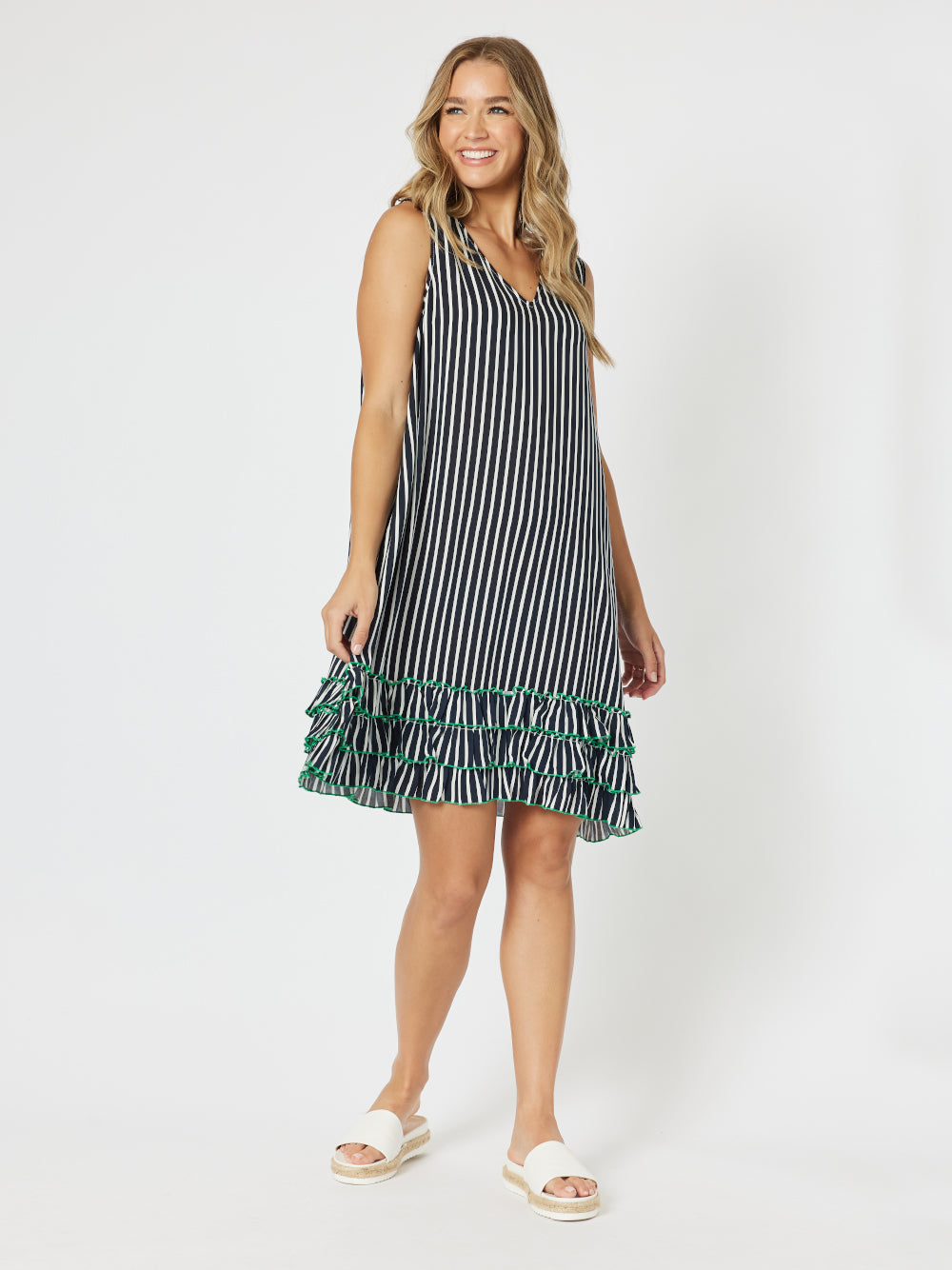 Threadz Stripe Frilled Hem Dress