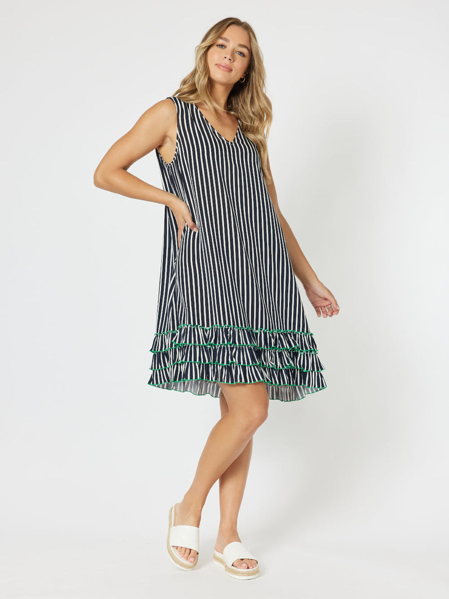 Threadz Stripe Frilled Hem Dress