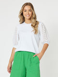 Threadz Kyla Lace Sleeve T-Shirt White