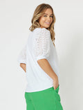 Threadz Kyla Lace Sleeve T-Shirt White