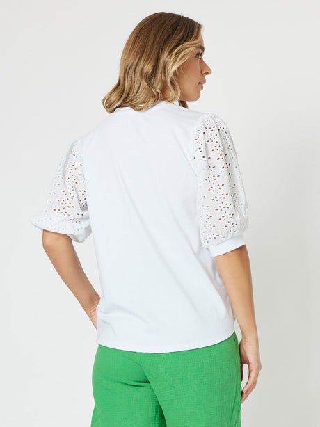 Threadz Kyla Lace Sleeve T-Shirt White