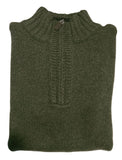 Green sweater on a white surface with a pen and paper underneath