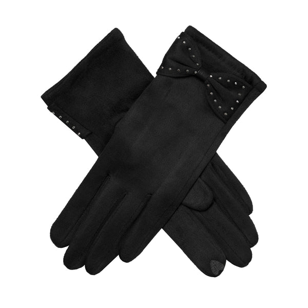 Dents Faux Suede Glove With Bow