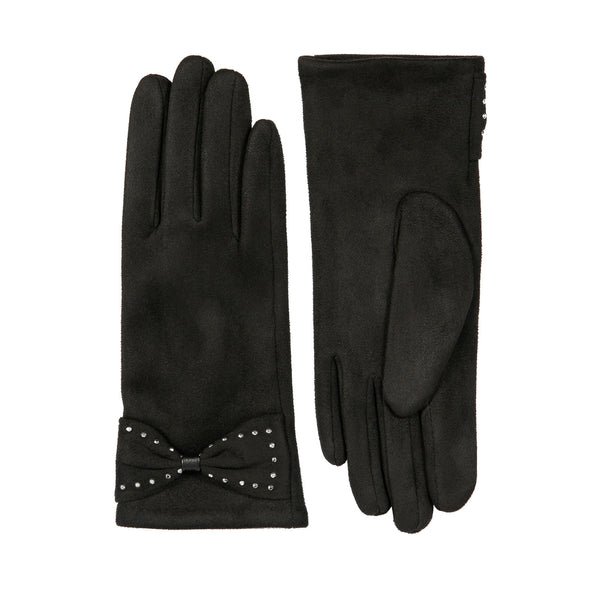 Dents Faux Suede Glove With Bow