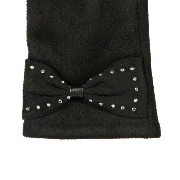 Dents Faux Suede Glove With Bow