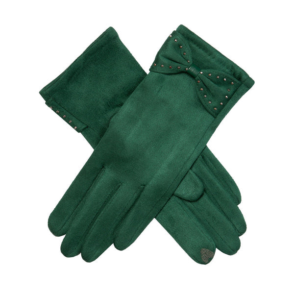 Dents Faux Suede Glove With Bow