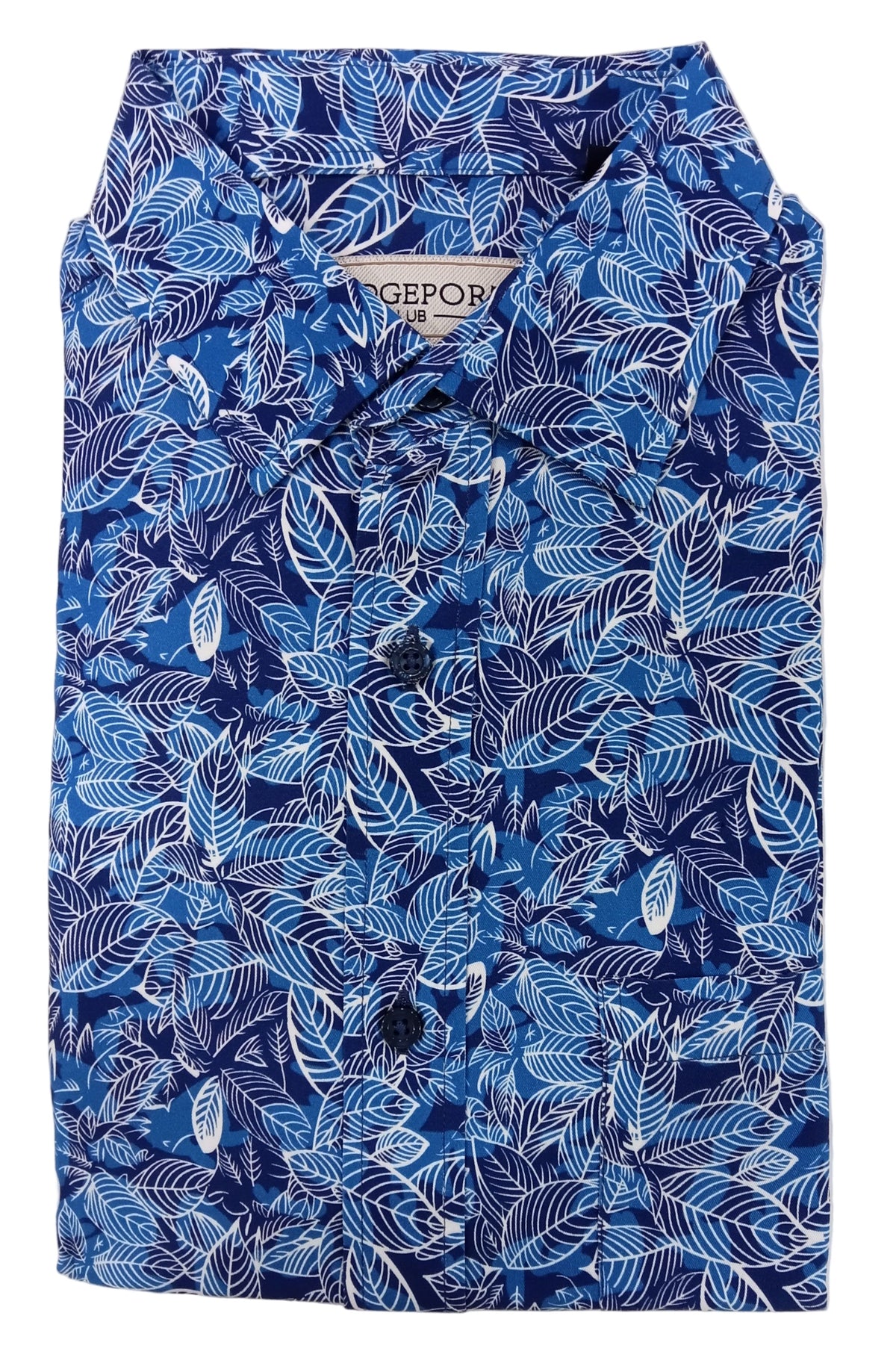 Blue patterned shirt on a white background