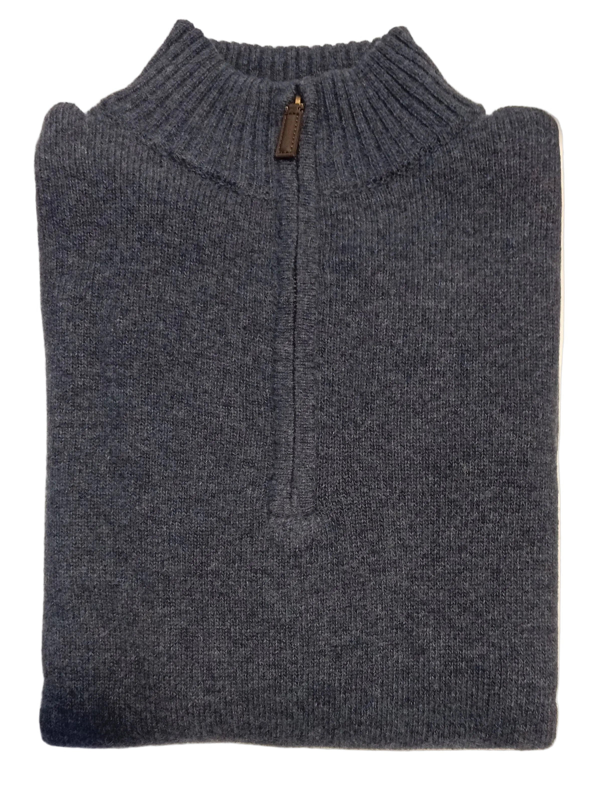 Gray sweater with a zipper on a white surface