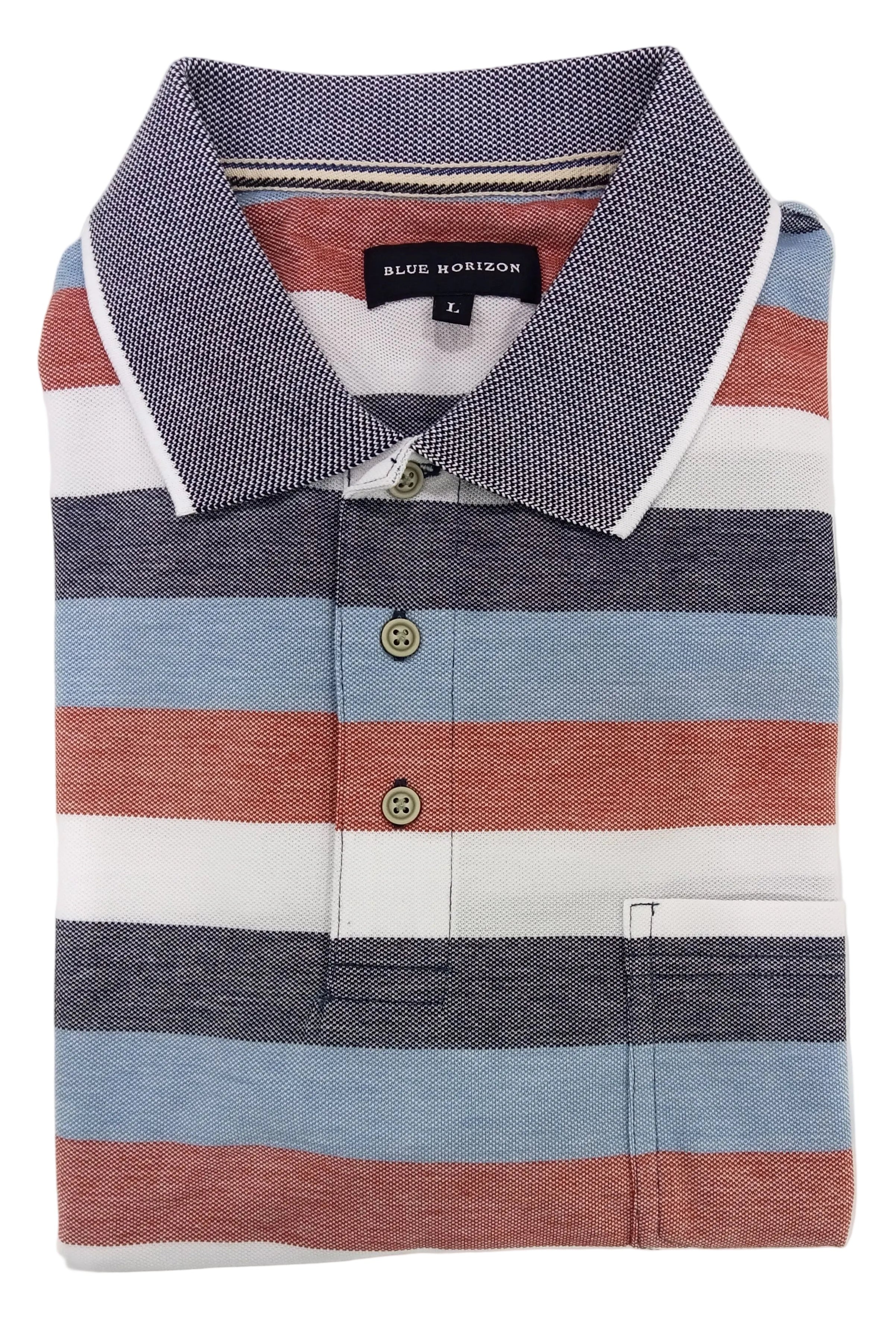 Blue Horizon Striped Polo Red