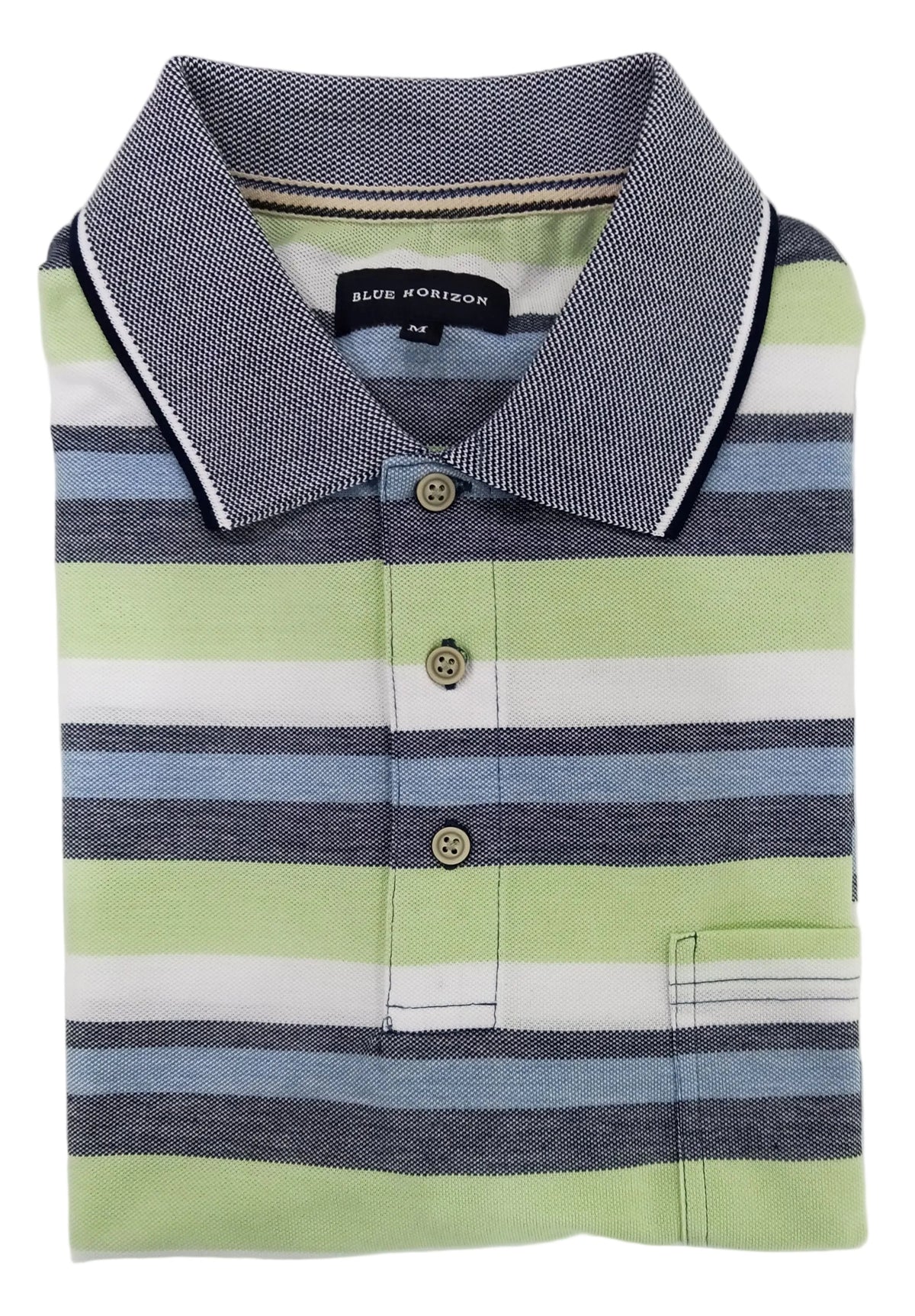 Striped polo shirt with a collar on a white background