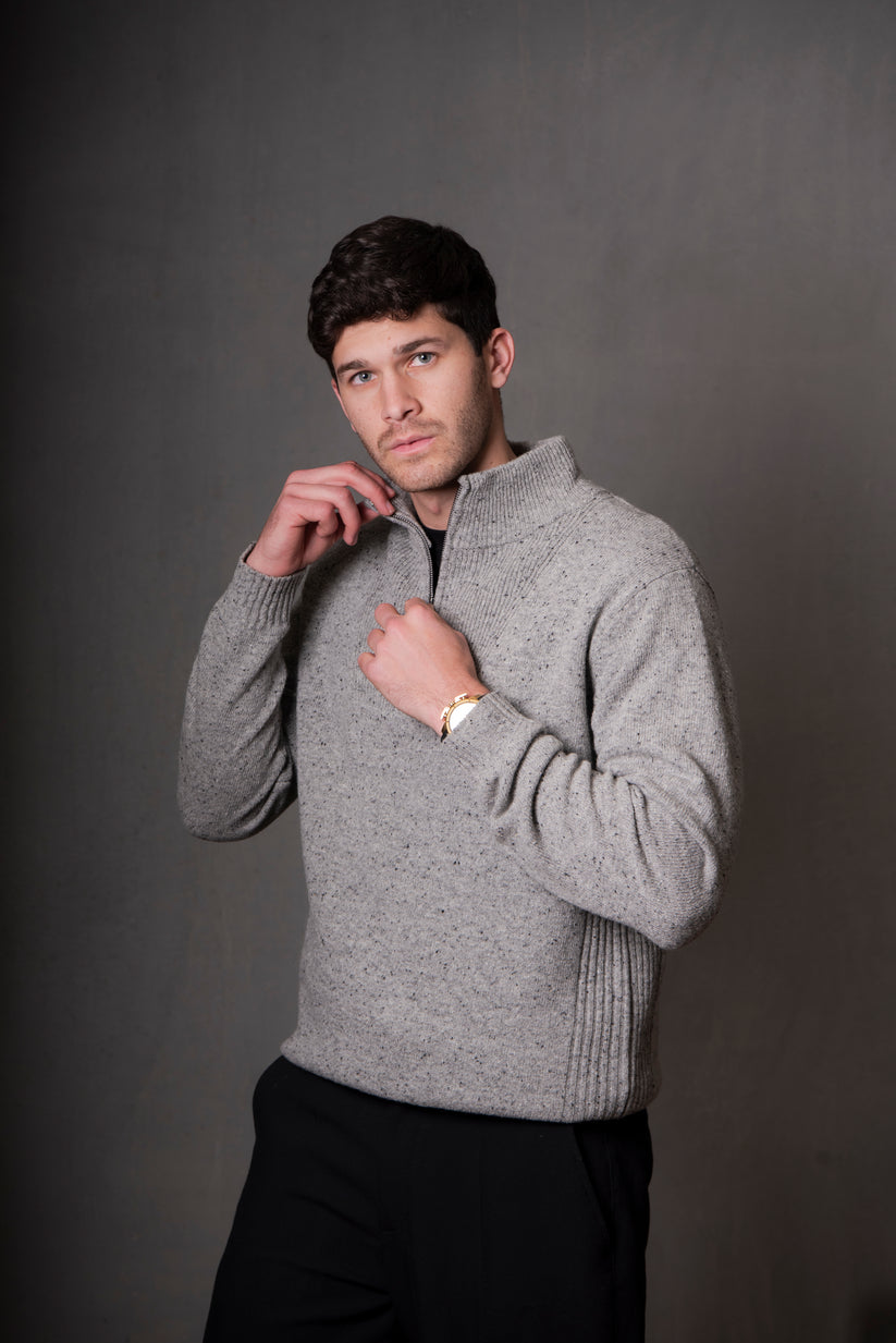 Quater Zip Wool Rib Sides Stoneyford