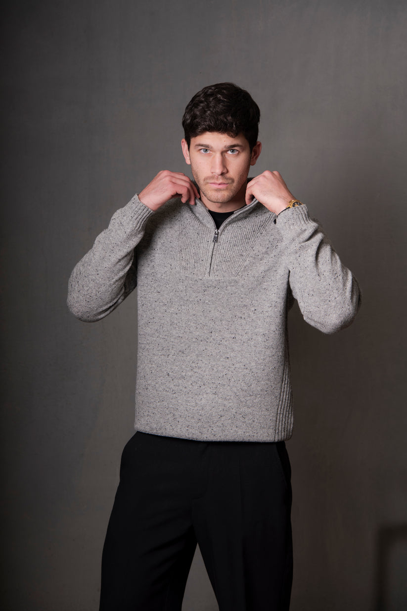 Quater Zip Wool Rib Sides Stoneyford
