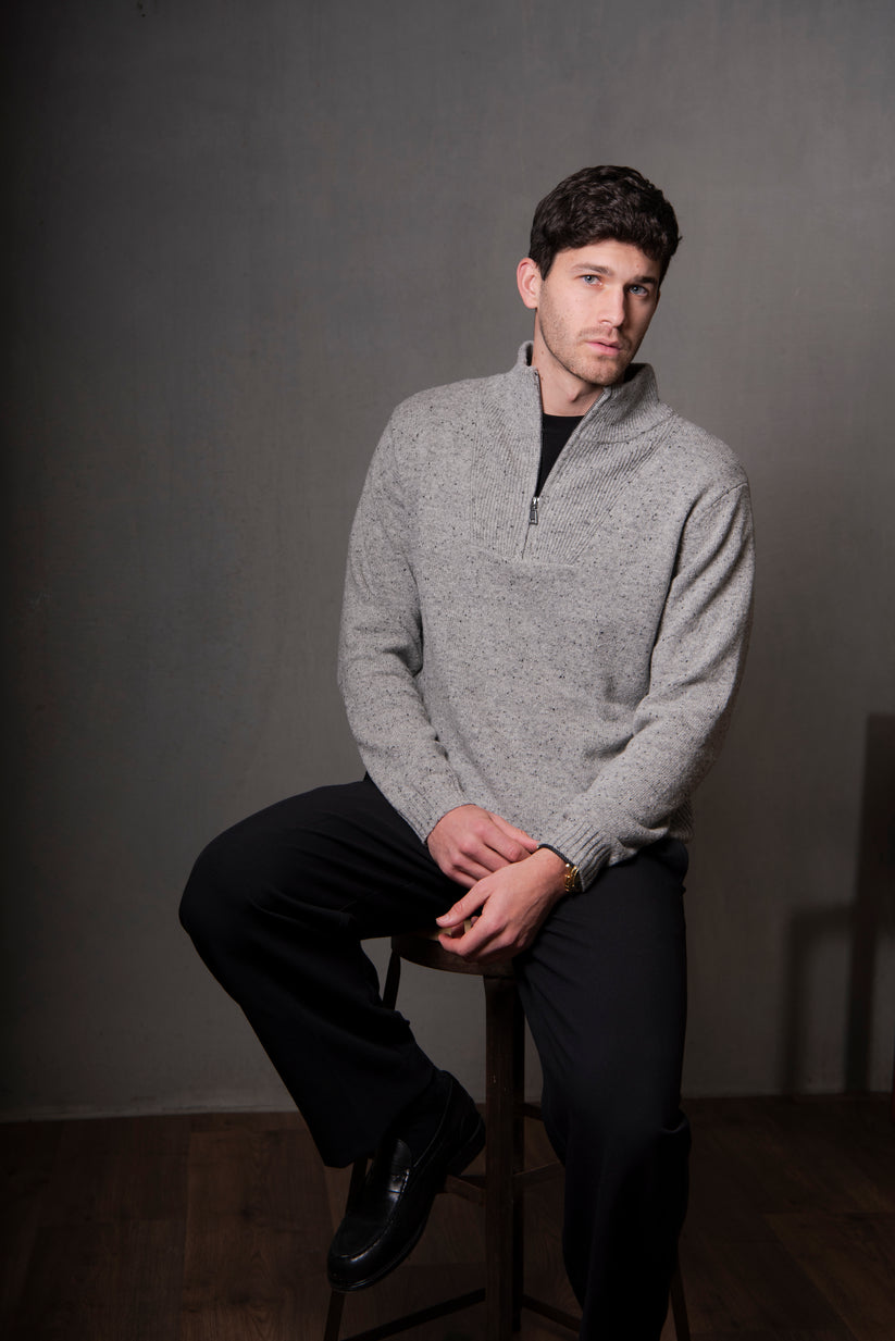 Quater Zip Wool Rib Sides Stoneyford