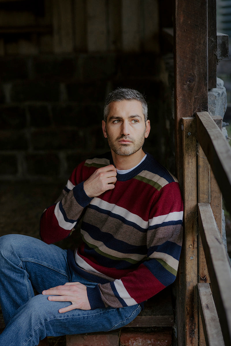 Men's Stripe Wool Pullover Navy