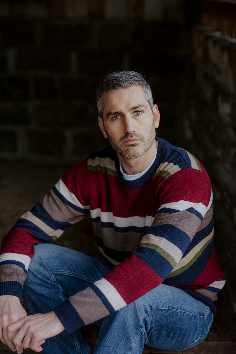 Men's Stripe Wool Pullover Navy