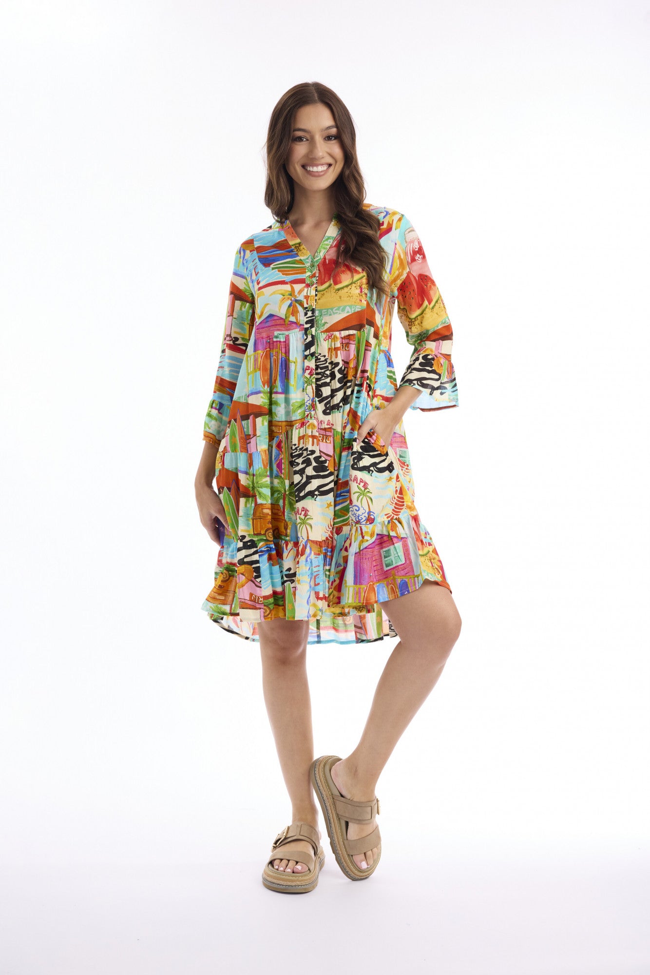 Escape By OQ Blanca Dress Layers 3/4 Sleeve
