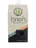 Packaging of bamboo briefs with brand logo and text on a white background