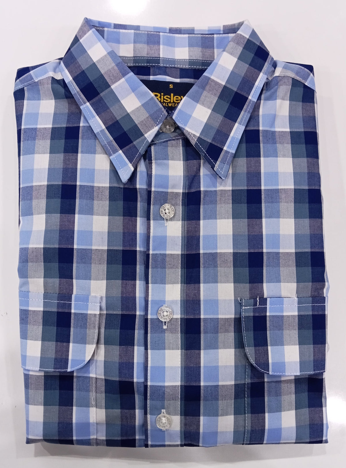 Bisley Casual Shirt S/S Brushed Small Check Blue