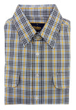 Checkered shirt with yellow and blue pattern on a white background