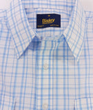 Blue and white checkered shirt with Bisley label on a white background