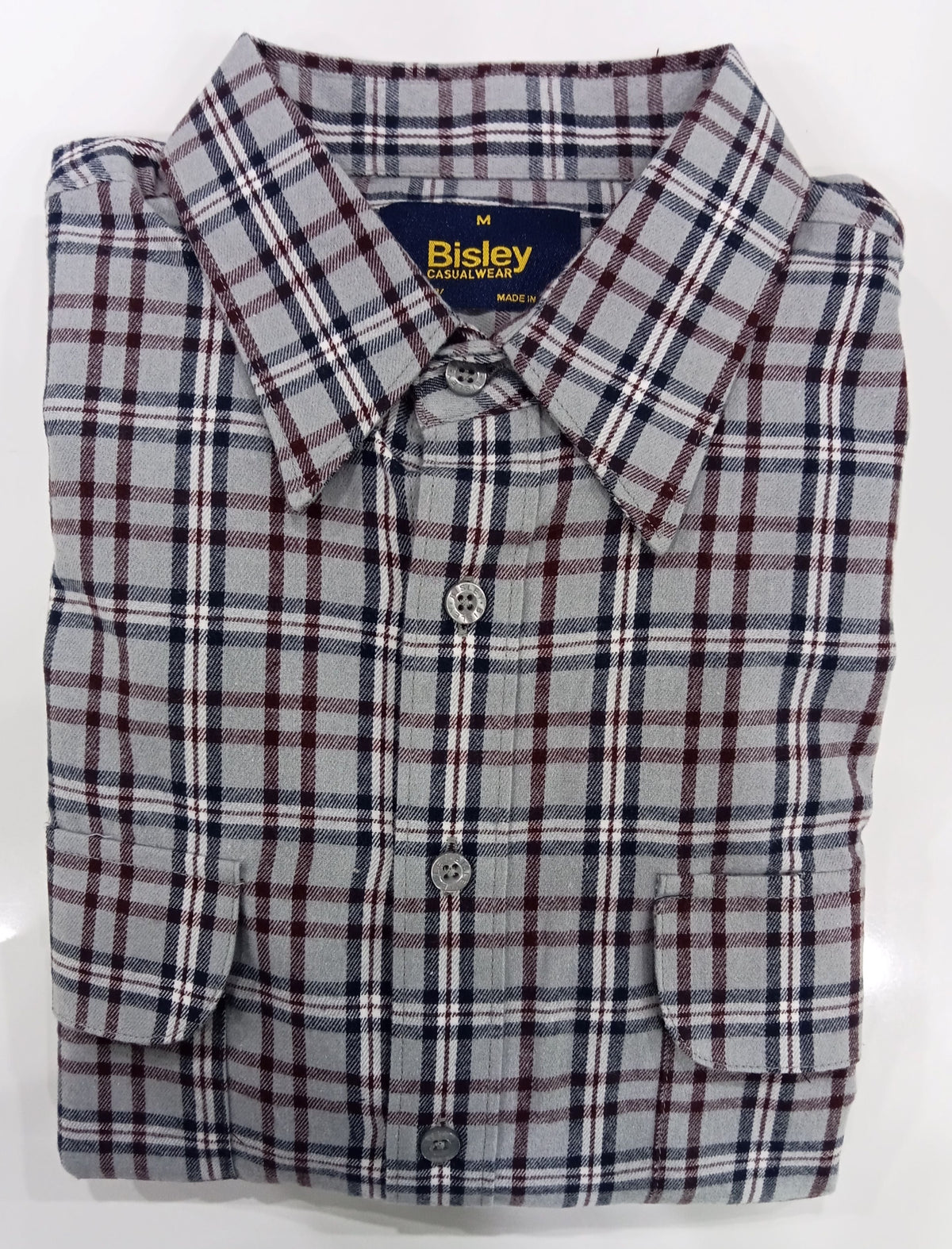 Bisley Casual Shirt L/S Brushed Med Check Grey