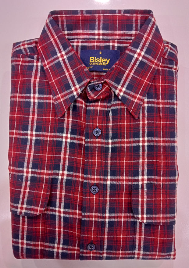 Bisley Casual Shirt L/S Brushed Med Check Red