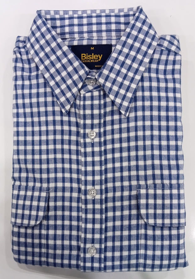 Bisley Casual Shirt L/S Brushed Med Check Blue