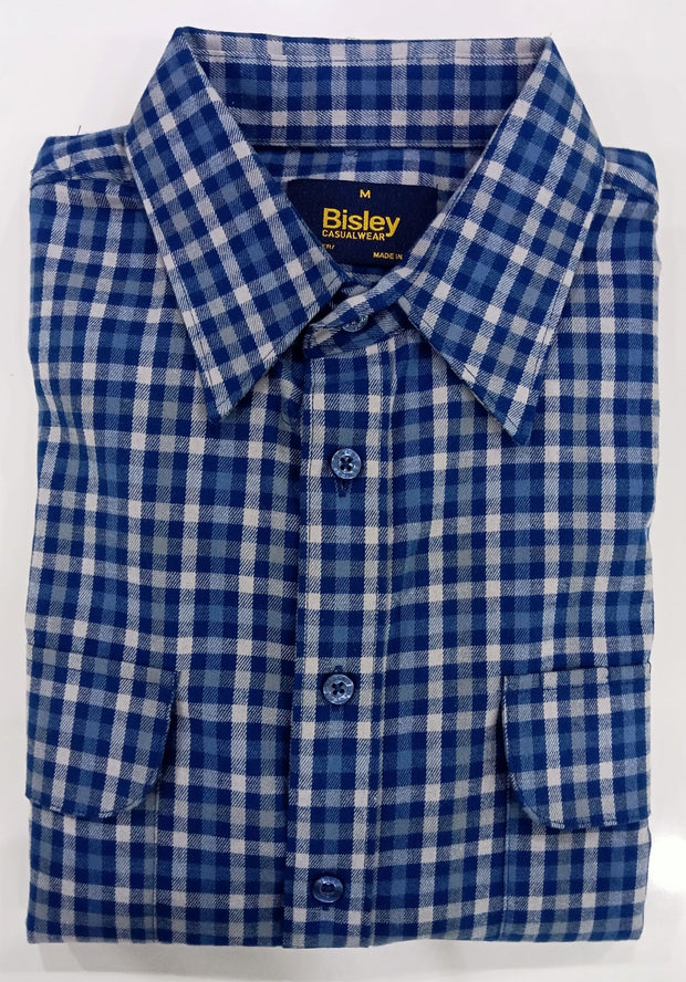 Bisley Casual Shirt L/S Brush Small Check Blue