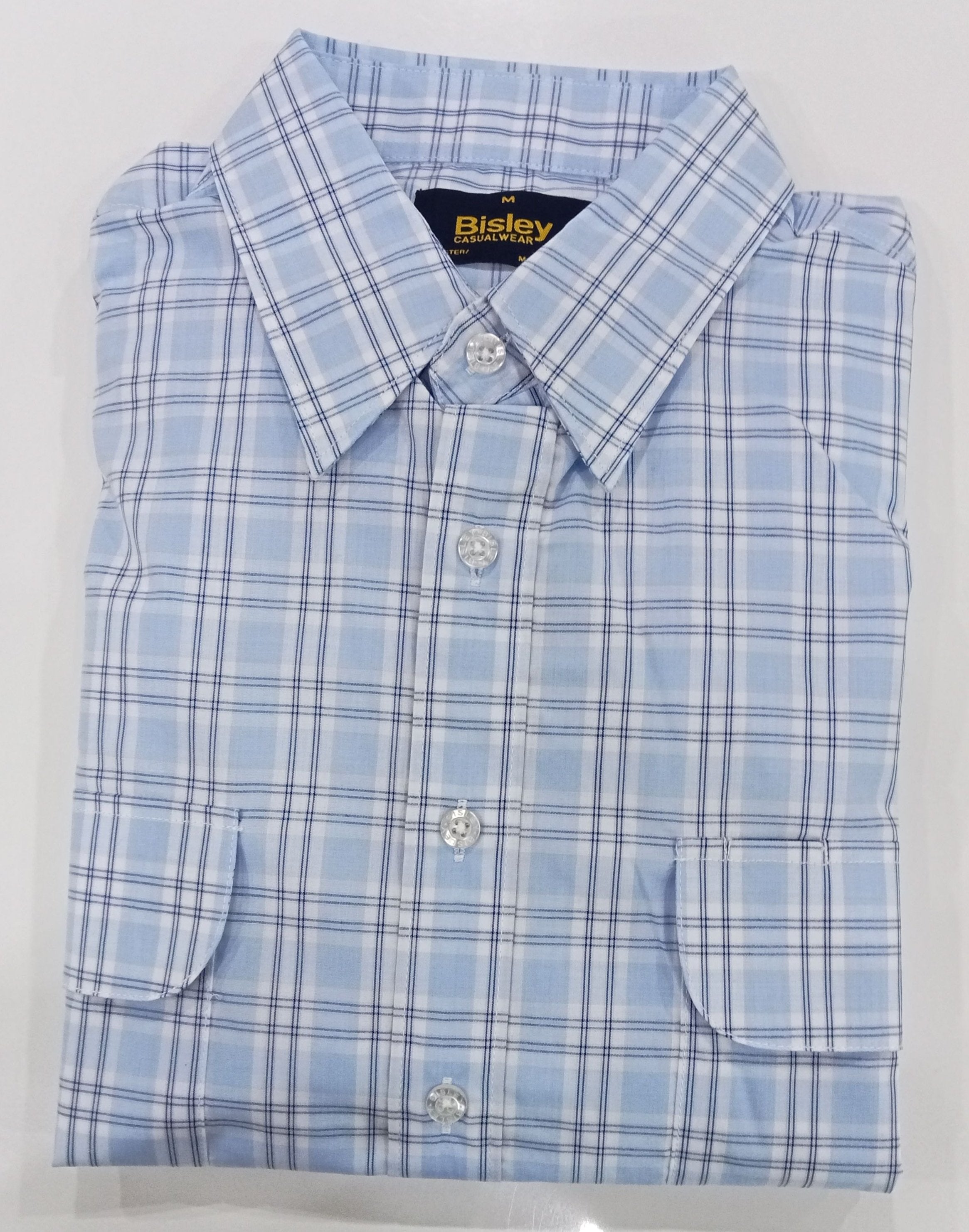 Bisley Casual Shirt L/S Med Check Light Blue