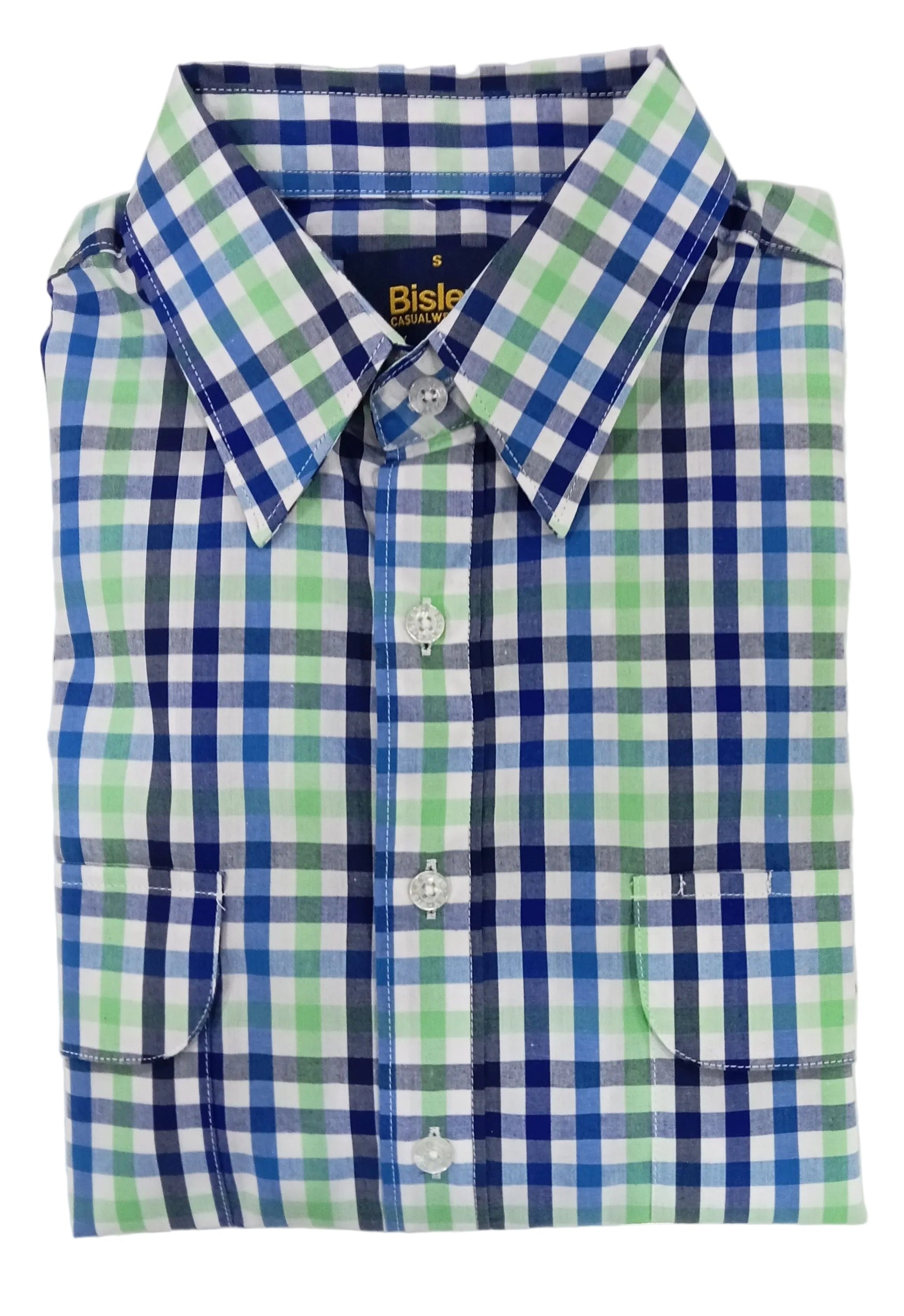 Folded blue and green checkered shirt 