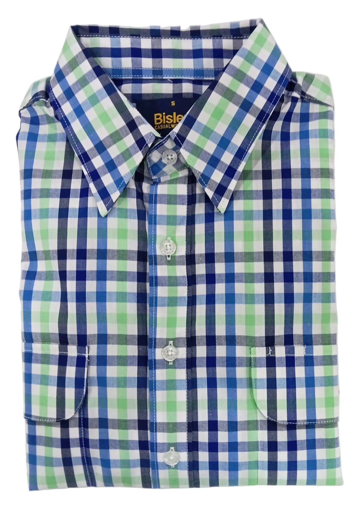Folded blue and green checkered shirt 
