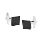 Cufflinks Brushed Nickle Black Glass