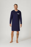 Bamboo Cotton Long Sleeve Nightshirt - Navy/Grey