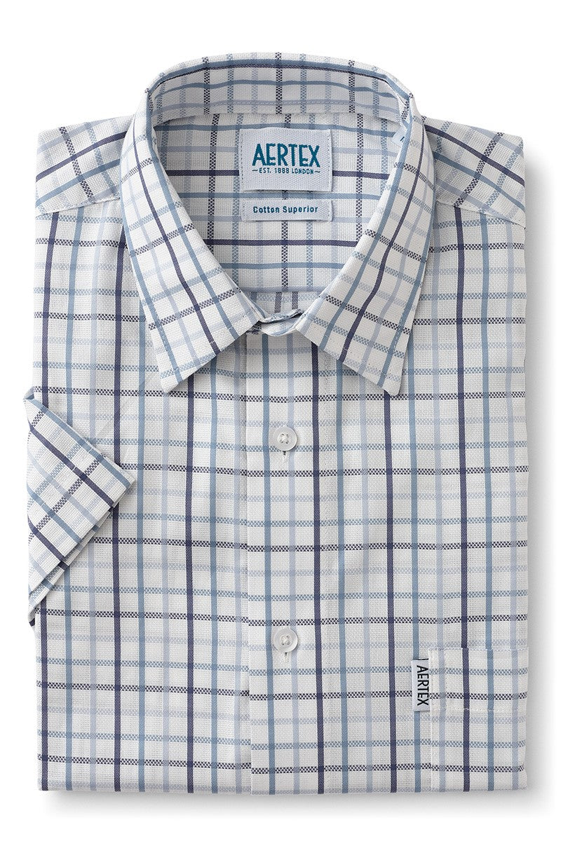 Folded Aertex checkered shirt on a white background