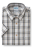 Folded plaid shirt with Aertex branding on a white background