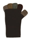 Black fingerless glove with multicolored tips on a white background