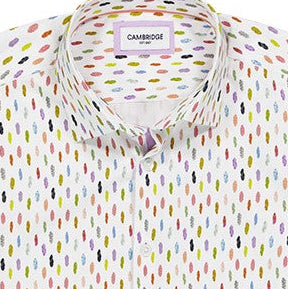 Short-sleeve shirt with a subtle pattern on a white background