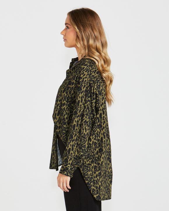 SASS Theo Oversized Shirt Khaki Animal