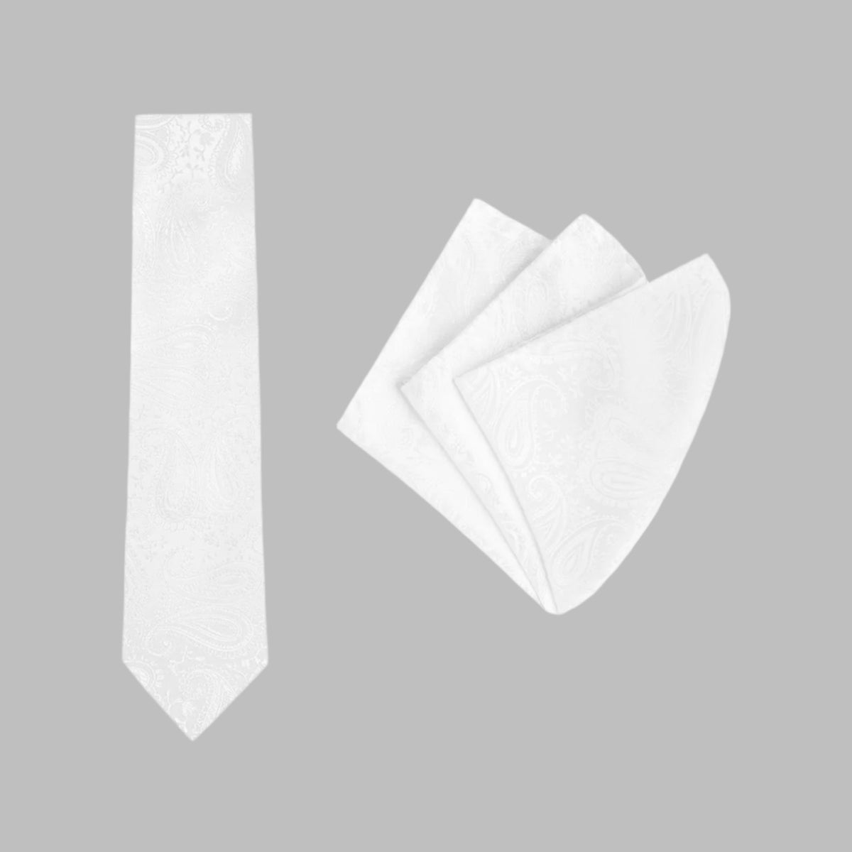 Tie & Pocket Square Paisley White