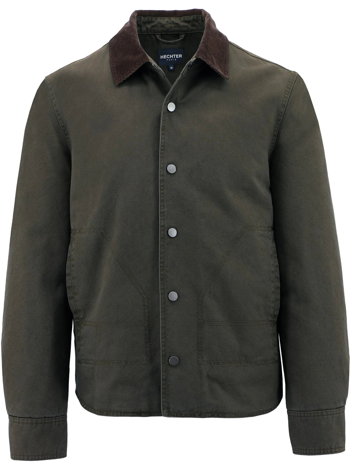 Dark green jacket with a brown collar on a white background