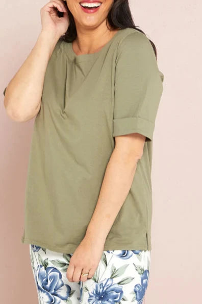 Cafe Latte Khaki Spandex  Tee With Hem Cuffs