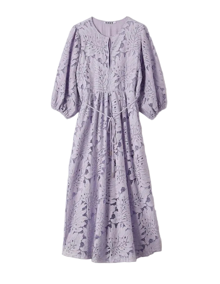 Lavender floral dress on a white background