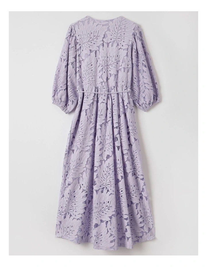 Lavender floral dress on a white background