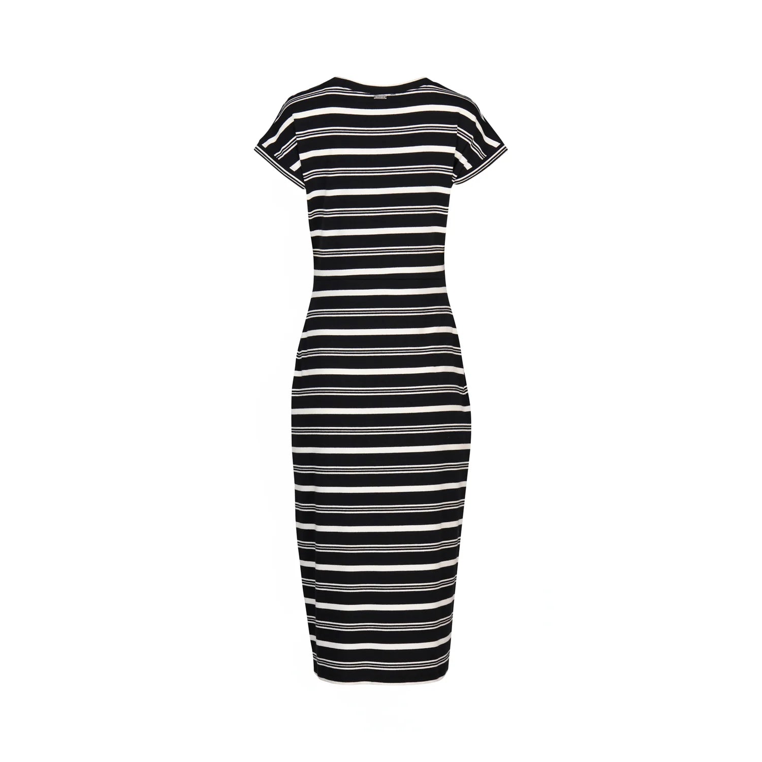 Black and white striped dress on a white background
