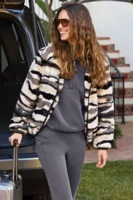 Tribal Mixed Faux Fur Zip Jacket