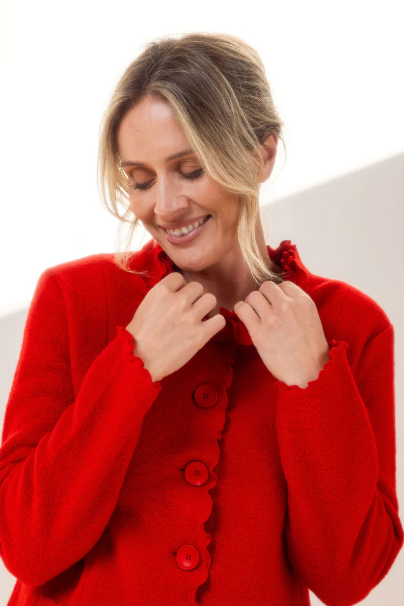 See Saw Boiled Wool Ruffle Trim Jacket