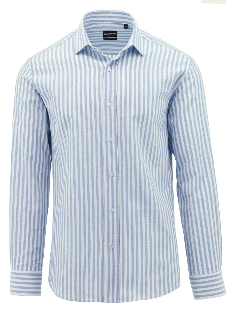 Blue and white striped shirt on a white background
